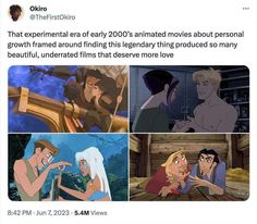 an image of some disney characters in different scenes with caption that reads, that experiental era of early 2009's animated movies about personal growth