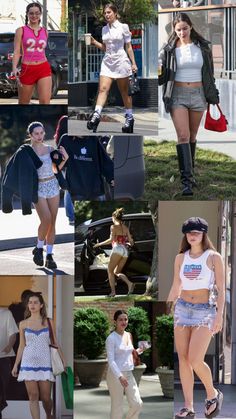 many different pictures of women in shorts and shirts