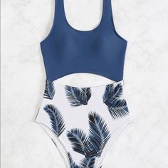 Nwt One Piece Plant Print Swimsuit Blue/White Medium Beach Outfit Wireless Bra High Stretch Polyester Material Fast Shipping One Piece Bathing Suits For Teenagers, Summer Bathing Suits For Teens, Beachy Blue One-piece Bodysuit, Summer Style Blue Bodysuit For Beach Party, Blue Sleeveless Bodysuit For Vacation, Blue Summer Bodysuit For Beach Party, Blue Summer Bodysuit For Vacation, Beachy Blue Bodysuit For Beach Party, Blue Beachy Bodysuit For Beach Party