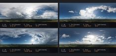 multiple shots of clouds in the sky with time lapse and resolution options for each image