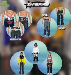 four different types of children's jeans with the same design on them, all in different colors