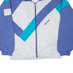 Item is in good used condition. >Size: L >Armpit To Armpit: 26" >Armpit To Cuff: 21" >Collar To Hem: 27" Vintage Blue Color Block Outerwear, Retro Blue Color Block Windbreaker, Russell Athletic, Wholesale Shoes, Shell Jacket, Beauty Bag, Cardigan Coat, Active Wear Tops