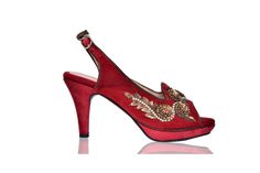 Handmade, Designer Shoes for Women, Embroidered | by Rungg Festive Wedding Shoes, Elegant Wedding Shoes With Dori Work, Elegant Embroidered Wedding Shoes For Party, Elegant Embroidered Wedding Shoes For Evening, Traditional Open Toe Heels For Party, Traditional Evening Heels, Traditional High Heels For Evening, Traditional High Heel Evening Heels, Elegant Embroidered Wedding Shoes