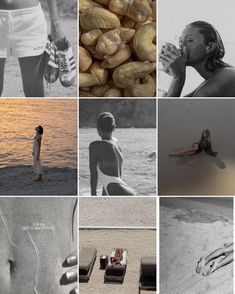 a collage of photos with people on the beach