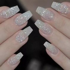 Glitter Tip Nails, Wedding Nails Glitter, Super Nails, Sparkle Nails, Ballerina Nails, Nail Designs Glitter, Sparkly Nails, Silver Nails