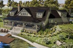 this is an artist's rendering of a boat dock and house in the water