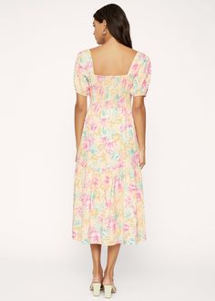 Add a tropical touch to any look with this essential midi dress featured in a tropical-inspired floral design with a plunging scoop neck, puffed sleeves, and side pocket inserts. Body fully lined with smocking and an invisible zipper at the back. Imported 100% Rayon Model is 5 ft 9.5 inches; Bust: 33", Waist: 27.5", Hips: 39" and wearing a size Small Runs true to size Hand wash or wash with gentle cycle with cold water with like colors, Air dry to avoid shrinkage. Puffed Sleeves, Short Rompers, Nordstrom Dresses, Invisible Zipper, Side Pocket, Dresses Xs, A Line Skirts, Smocking, Final Sale