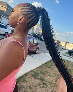 Knotless Braided Ponytail, Braided Hairstyles Ponytail Black Women, Cris Cross Cornrows, Slicked Braided Ponytail, Cornrow Braided Ponytail, Teen Braid Styles, Cute Lace Front Hairstyles, Braided Ponytail Braids, Braided Up Ponytail