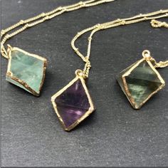 Gold Fluorite Crystal Boho Necklace, Nwt Gold Fluorite Crystal Boho Necklace 18k Gold Electroplated Fluorite Crystal Necklace On An 18k Gold Plated Delicate 1.2mm Brass Knot Chain, 18" Chain, Fluorite Crystal Colors Vary, Light Green, Medium Green And Dark Green With Purple Natural Stone Varies In Color In Individual Pieces. These Are Green Fluorite Gold Necklace With Raw Stone, Spiritual Gold Emerald Gemstone Necklace, Gold Amethyst Necklace For Healing, Spiritual Yellow Gold Necklaces With Gemstone Accents, Spiritual Yellow Gold Necklace With Gemstone Accents, Spiritual Gold Necklace With Raw Stone, Gold Mineral Crystal Necklaces With Spiritual Style, Gold Jewelry With Raw Stone And Mineral Crystal, Gold Necklaces With Gemstone Accents For Healing