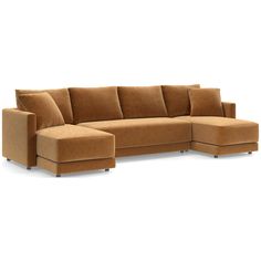 Everyone's invited to Gather. Striking the perfect balance between comfort and modern style, our Gather petite sectional sofa is clean-lined and current. Composed of right- and left-arm chaises and an armless loveseat, the U-shaped sectional welcomes you with boxy, extra-plush bench seats designed to sit comfy but not too deep.  By choosing FSC ®-certified furniture, you are supporting responsible management of the world's forests.   Gather 3-Piece U-Shaped Bench Sectional Sofa 26 " H height 130.5 " W width 63 " D depth Measurements are in inches.   * FSC ®-certified engineered hardwood   * Bench seat cushions are innerspring wrapped in polyfoam with fiber encased in ticking   * Back cushions are full-blown fiber encased in ticking   * Includes 2 knife-edge throw pillows   * Top-stitch det Chaise Bench, Bench Seats, Bench Seat Cushion, Sofa Review, U Shaped Sectional, Armless Loveseat, Double Chaise, Seat Design, Pillow Top