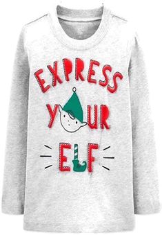 Brand new with tag Just One You by Carter's Gray Long Sleeve shirt Express Your Elf 18 Month size Smoke and pet free home Christmas Slogans, Elf Shirt, Christmas Shirts For Kids, Christmas T Shirt Design, Nice List, Shirt Design Inspiration, Grey Long Sleeve Shirt, Kids Pattern, Funny Christmas Shirts