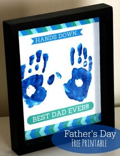 father's day printable hand and foot prints are displayed in a black frame