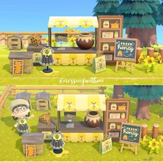 an animal crossing game is shown in two separate screens, each with different food items