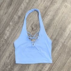 Sky Blue Halter Crop Top From Express, Laces Up In Front Over Bust Area. Size Xs, Fits More Like An S. Perfect Condition; Never Worn Halter Crop Top, Sky Blue, Color Blue, Crop Top, Lace Up, Womens Tops, Crop Tops, Lace, Women Shopping