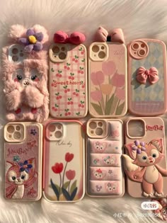 there are many cell phones that have been made to look like animals and flowers on them