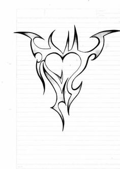 a drawing of a bull's head with flames in the shape of a heart