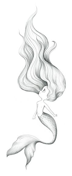 a drawing of a mermaid with long hair