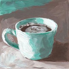 a painting of a cup of coffee on a table