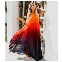 Item Is Like New. Never Used By Me, But Received Second-Hand. Does Not Come With Belt. Chicwish Dress, Sunset Dress, Ombré Dress, Ombre Maxi Dress, Dress Asymmetrical, Ombre Dress, Orange And Pink, Pink Ombre, Bridesmaids Dresses