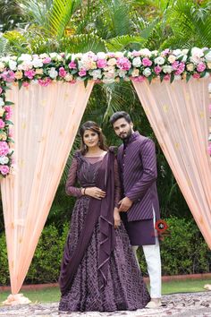 Couple Dress For Sangeet Function, Engagement Bride Groom Dress, Matching Sherwani And Lehnga, Bridal Couple Dress Indian, Sagai Dress For Couple, Engagement Bride And Groom Indian, Roka Outfit Indian Couple, Groom And Bride Matching Outfit