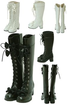 Black boots Types Of Boots, Gorgeous Boots, Bow Boots, J Fashion, Dieselpunk, Kawaii Clothes, Dark Fashion