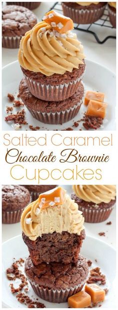 chocolate cupcakes with caramel frosting on top