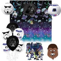 star wars party supplies including balloons and decorations