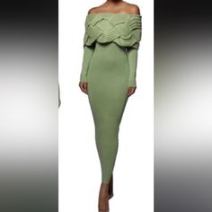 Nwt Does Have A Big Hole But It Is Hidden Under The Braided Overlay Fitted Knit Maxi Dress For Party, Chic Green Knit Midi Dress, Elegant Green Knit Midi Dress, Evening Fitted Knit Sweater Dress, Green Knit Party Dress, Fitted Green Knit Sweater Dress, Chic Green Knit Sweater Dress, Elegant Fitted Sweater Dress For Brunch, Chic Fitted Sweater Dress For Brunch