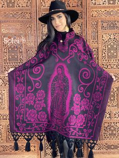 Beautiful Mexican Traditional Poncho. Made out Acrylic, non-itchy material. Stay warm, comfortable and stylish for the winter months. One size fits all: from extra small to 2x Poncho Winter, Winter Shawl, Ladies Poncho, Winter Months, Handmade Clothes, Virgin Mary, The Winter, Stay Warm, One Size Fits All