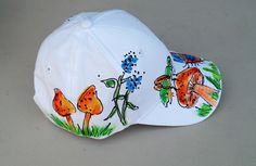 Cute Critters Baseball Cap Whimsical White Cap Hats, Artistic White Hand Painted Hats, Handmade White Baseball Cap, White Baseball Cap As Spring Gift, White Baseball Cap As A Spring Gift, Casual Hand Painted White Hat, Casual White Hand Painted Hats, Cute Critters, White Baseball Cap