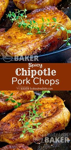 grilled chipotle pork chops in a skillet