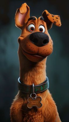 the animated dog is wearing a collar