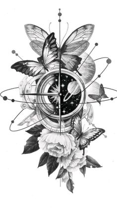 a clock with flowers and butterflies around it