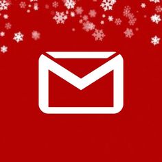 an email icon on a red background with white snowflakes and falling snow flakes