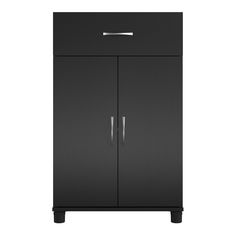 a tall black cabinet with two doors