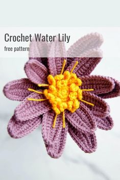 a crochet flower with the words crochet water lily on it