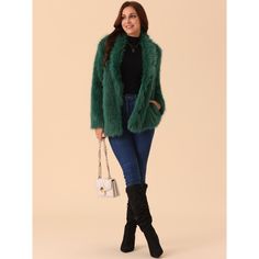 The faux fur coat creates a fashionable and stylish look that is perfect for any occasion, such as nightclub, wedding, cocktail, dating, weekend, party, church. The long sleeve shaggy faux fur coat is a must have item in women's wardrobes. Pair it with pants for a warm and casual look, style with a long dress or a bodycon dress for a fashion winter look. Nightclub Wedding, Green Faux Fur Coat, Shaggy Faux Fur Coat, Fur Coat Long, Winter Overcoat, Womens Faux Fur Coat, Long Faux Fur Coat, Fluffy Jacket, Long Winter Coats