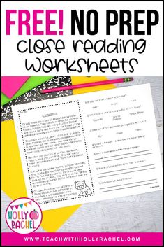 a close reading worksheet with the text free no prep