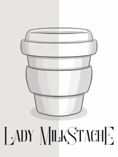 the lady milkstatche logo is shown in black and white, with an image of a stack of cups