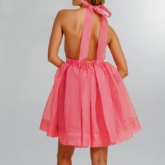 Posh Society New Women's Backless Organza Fit And Flare Mini Dress Be the belle of the ball and show off your beautiful back with this feminine Pink Organza Backless Mini Dress! Perfect for cocktails, birthdays, or any special occasion, this dress screams elegance and class – with a fun, playful twinkle in its eye. 100% Polyester: Organza Self Tie Halter Neckline Sleeveless; Backless Elastic Waistline Solid Pink Print Fit & Flare Style Lined Fits True To Size In Stock Barbie Pink Dress, Pixie Dress, Fashion Leaders, Backless Mini Dress, Flare Mini Dress, Mother Denim, Barbie Dress, Halter Style, Halter Neckline