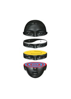 three masks with different colored circles on them