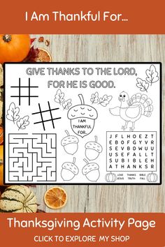 the thanksgiving activity page with pumpkins and gourds