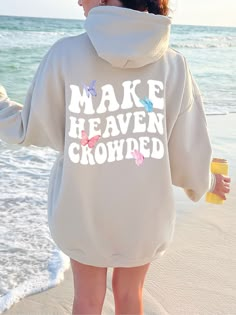 Spread a Message of Faith with this cute Make Heaven Crowded with Butterflies Hoodie Sweatshirt! This Preppy Christian Hoodie is super comfy! Size up for a Trendy Oversized Look!  ♥ Hello and Welcome to Meaningful Tees Shop! ♥ Printed on the most popular Unisex Hoodie, the Gildan 18500 is 50% Cotton / 50% Poly. The soft fleece lining makes it super Comfy and is sure to become your new favorite! ♥ All of our items are made to order with care for each customer : ) ♥ Please allow 3-7 BUSINESS days (usually 3-5) for your item to be created PLUS shipping time via USPS ♥ This Unisex Hoodie fits like a Men's on Women, but is not overly large. ♥ For a RELAXED FIT, your usual size will typically work, but please consult the Size Chart in the Listing Photos ♥ For an OVERSIZED FIT, size up 1, 2, or 3 Cute Hoodie Sweatshirt With Letter Print, Cute Oversized Hoodie With Letter Print, Cute Fleece Hoodie With Crew Neck, Cute Fleece Crew Neck Hoodie, Cute Christian Hoodies, Cute Sweatshirts Christian, Cute Hoodie Designs, Christian Sweatshirts Hoodie, Cute Christian Sweatshirts