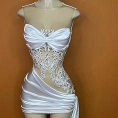 Xs White & Silver Satin Bodycon Maxi Dress Elegant Fits, White Satin Dress, Bodycon Maxi Dress, Bodycon Maxi Dresses, White Party, Satin Dress, White Satin, Satin Dresses, White Silver