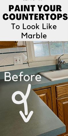 a kitchen counter with the words how to paint your countertops to look like marble