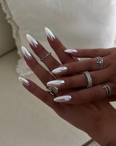 30 Fall Chrome Nails: Trendy Colors and Designs for Stunning Autumn Manicures Black And White Chrome Nails, Almond Nails Milky White, French With Chrome Nails, Milky Chrome Nails, Milky White Chrome Nails, Chrome Nails Acrylic, Almond Nails Chrome, Fall Chrome Nails, Black Chrome Nails