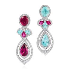 VanLeles Paraiba tourmaline, rubellite and diamond earrings Pretty Accessories, Paraiba Tourmaline, Purple Jewelry, Unusual Things, Tourmaline Jewelry, Mismatched Earrings, Brighton Jewelry, White Gold Earrings, White Gold Jewelry