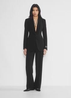 PROPOSITION BLAZER | Aritzia Timeless Long-sleeved Evening Blazer, Timeless Long Sleeve Evening Blazer, Sleek Semi-formal Pantsuit With Pressed Crease, Chic Formal Suits With Pressed Crease, Evening Pantsuit With Notch Lapel And Pressed Crease, Structured Formal Blazer, Luxury Structured Blazer For Formal Occasions, Luxury Semi-formal Pantsuit With Lapel Collar, Formal Structured Blazer