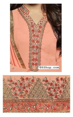 Peach Georgette Suit | Buy Pakistani Indian Dresses | 786Shop.com Summer Wedding Orange Sets, Peach Wedding Sets For Summer, Orange Sets For Spring Wedding, Spring Wedding Orange Sets, Georgette Suit, Suit Pakistani, Pakistani Clothes Online, Pakistani Dresses Online, Pakistani Clothes