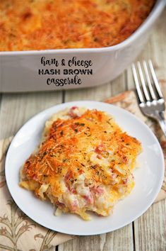 a white plate topped with hash browns casserole